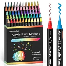 Shuttle Art 60 Colors Dual Tip Acrylic Paint Markers Brush Tip and Fine Tip A.