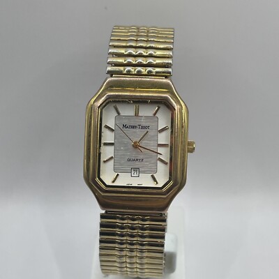 Mathey Tissot men's watch,gold stretch band,date indicator, elegant