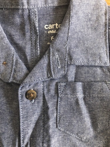 Carter's Child of Mine Baby Boy Blue Cotton Chambray Romper One Piece 6-9m - Picture 3 of 6
