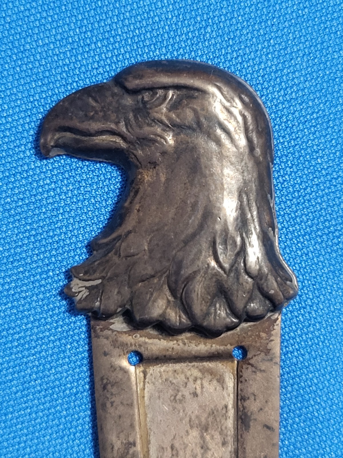 Tiffany & Co sterling silver eagle head bookmark, 1 x 3.25in, tarnished, #25576