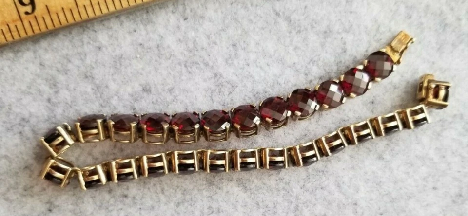 Pulsera de oro de 18 quilates sobre plata de ley 925 granate natural 8 pulgadas-22 gr Foto 3 de 4