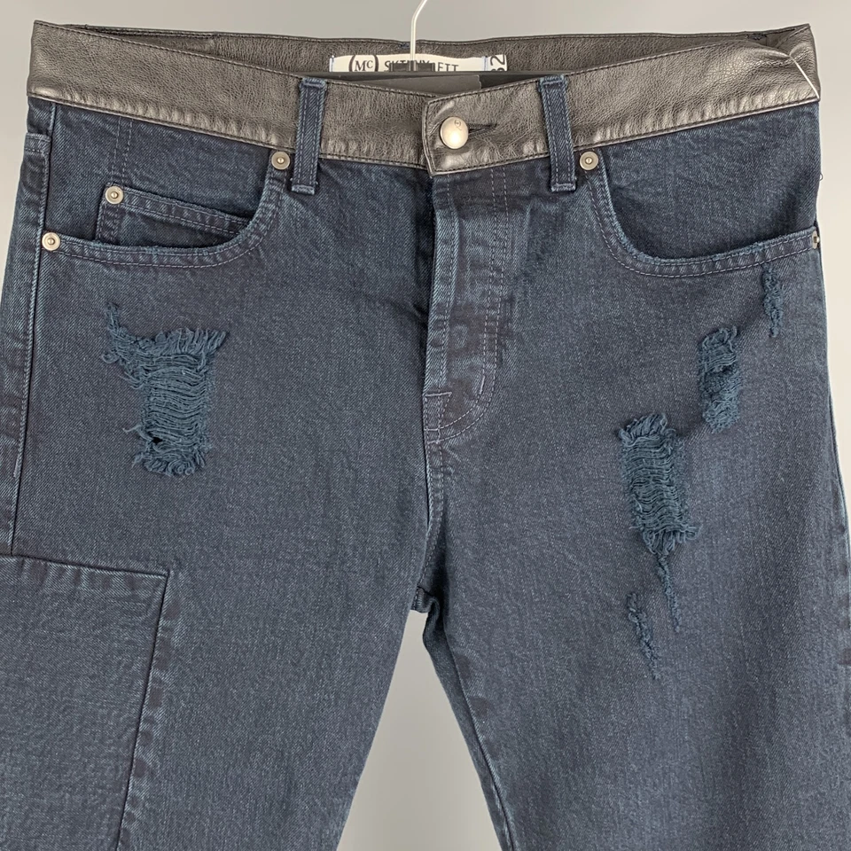 MCQ by ALEXANDER MCQUEEN Size 32 Navy Distressed Cotton Jeans - Image 2 of 4