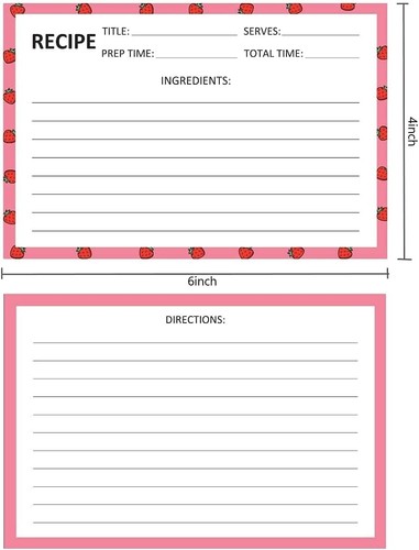 Recipe Cards 50 PCS 4X6Inch Double Sided Thick Card Stock 5 Fruit Design Fit wit - Picture 4 of 8