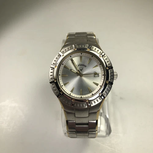 Callaway Golf Watch Men CY-2000 38mm Silver Rotating Bezel Date New Battery 8"