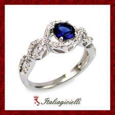 Fastoso Anello Zaffiro in Argento 925 Rodiato Oro Bianco Donna