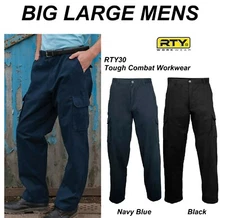 BIG LARGE Mens cargo combat trousers BLACK Blue RTY RTY030 RTY30 workwear work