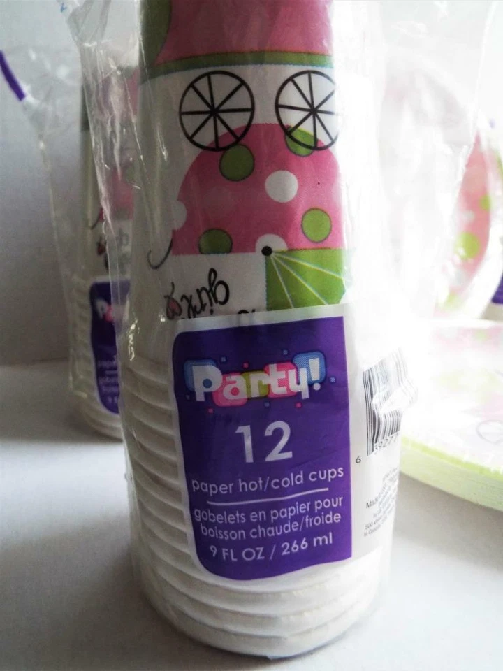 lot of Baby GIRL pink Plates and Cups Baby Carriage 36 ~ 8" plates 48 cups 9 oz - Image 2 of 4