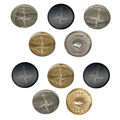 Compass Rose Nautical Star Navigation Map 0.6'' (15mm) Metal Buttons - Set of 10