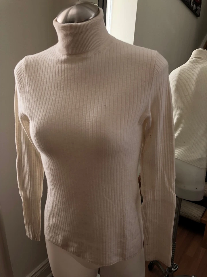 BABATON Beige Lino Lana Tejido Cuello Alto Talla S Venta al por menor $150 Foto 4 de 4