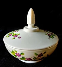 HANDPAINTED Milk Glass Covered DISH VIOLETS by DEBBIE OWENS Artist Signed NEW