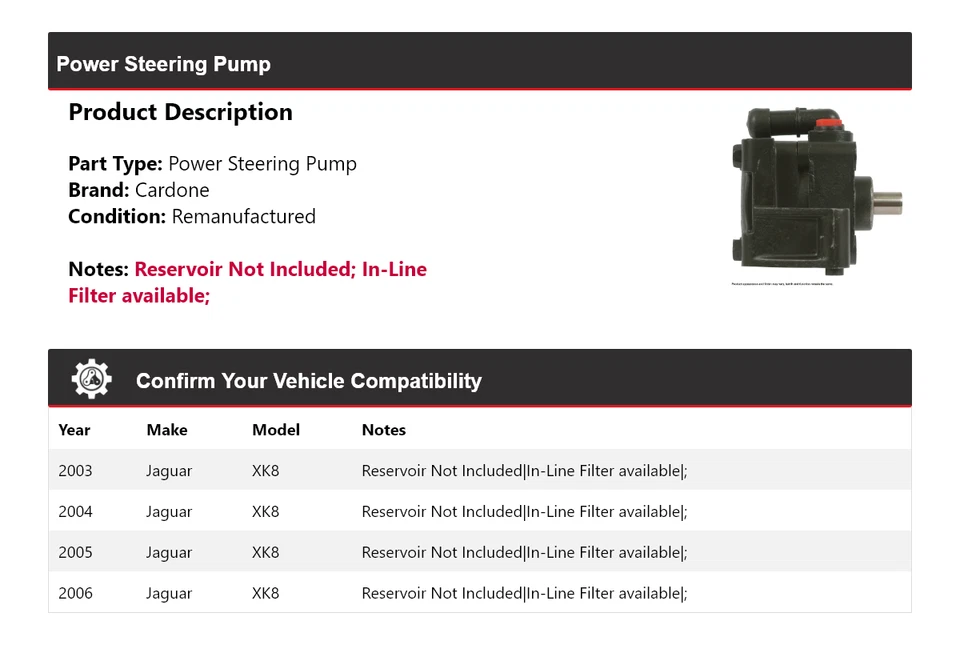 For 2003-2006 Jaguar XK8 Power Steering Pump Cardone 2004 2005 - Image 2 of 4