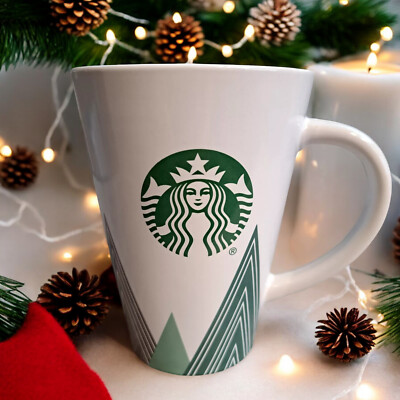 Starbucks Tall Ceramic Coffee Tea Mug 16 oz Red, Green, and Brown Modern  Trees | eBay