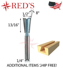 Tideway Carbide IND RC03030804 1/2" x 8° dovetail 1/4" shank router bit