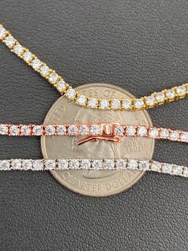 Collar de Diamantes Plata 925 SÓLIDO de 2 mm Hombre Mujer Cadena Tennis Hip Hop - Picture 11 of 12