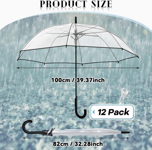 Reginary 12 Pack Clear Umbrella Wedding Style Stick Umbrellas Large Canopy Windp - Picture 2 of 7