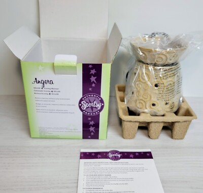 Scentsy Wax Candle Warmer Angora Tan Swirls-Scrolls Pattern -Ceramic. electric.
