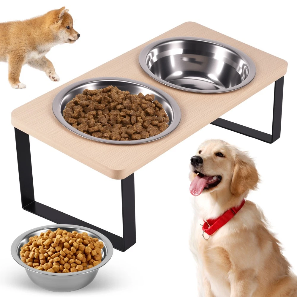 Futterstation Hund Lionto Hundefutterbar Aus Bambus  Erhhter Napf Fr  Hunde & Katzen, Splmaschinenfest, Beige, 2 Npfe