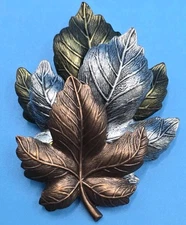 Vintage Leaf Brooch Pin Tri Tone Brass Silver Copper Tones MCM estate leaves 