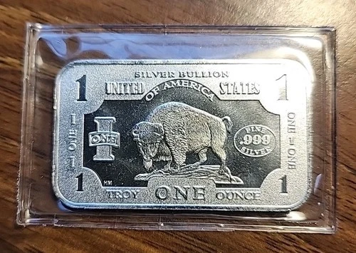 BISON BUFFALO 1 TROY OZ 999 FINE SILVER BAR IN PLASTIC