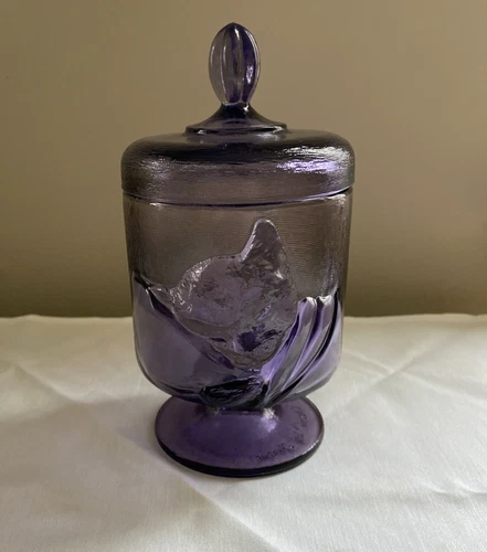 Fenton Glass Purple Chessie Cat Box Covered Jar Vase