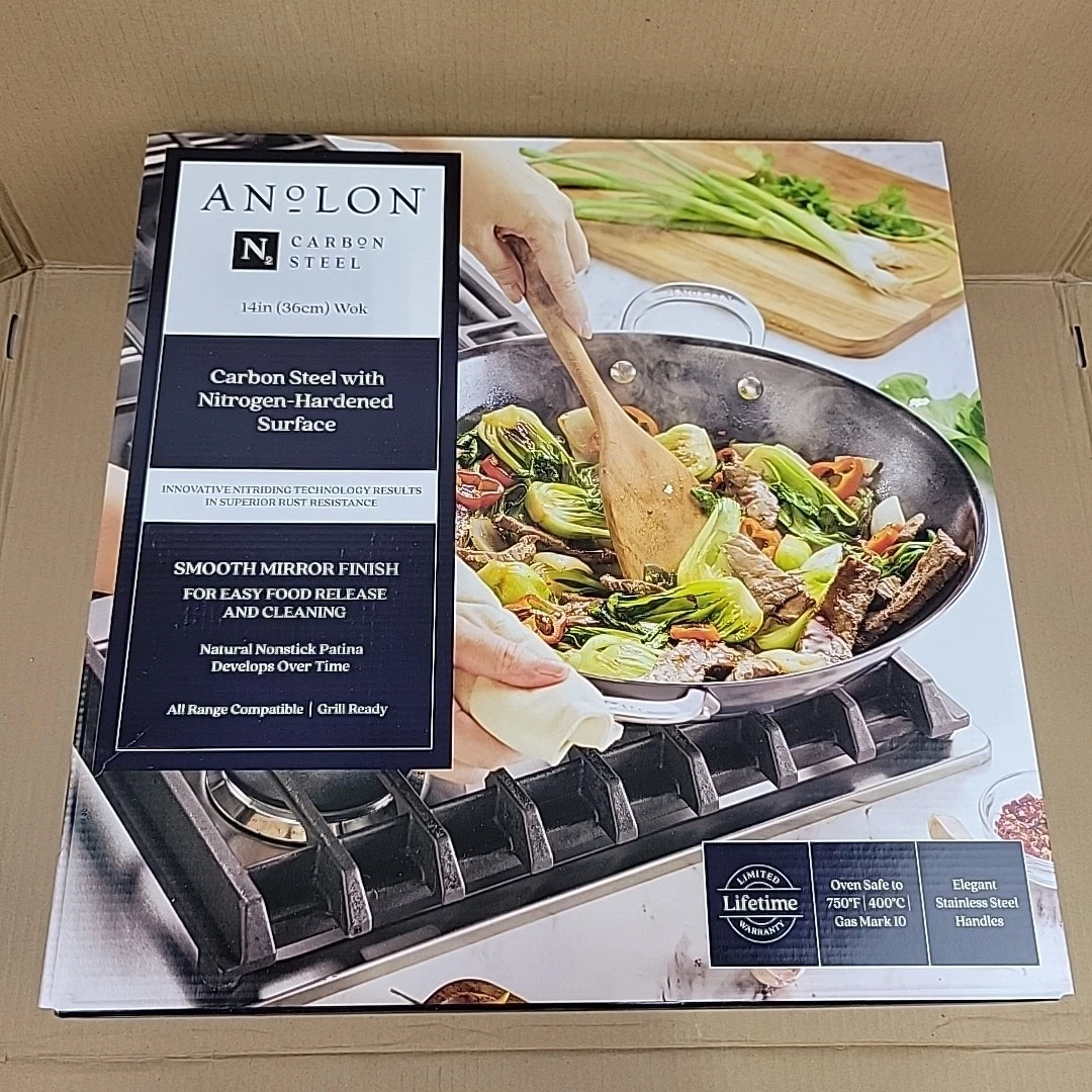 Anolon Carbon Steel 14" Wok With Nitrogen-Hardened Surface
