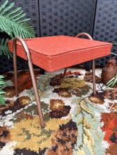 Vintage Stacking Stool Mid Century Burnt Orange Vinyl Covered Copper Tubular Leg