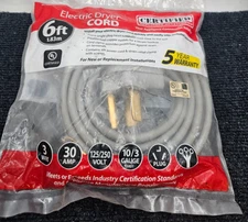 Certified Appliance Accessories ‎90-1024: 6ft Electric Dryer Cord, 30A 125/250V