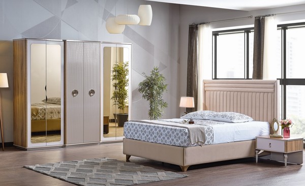 Modern Schlafzimmer Set Bett 2X Nachttische Schrank Neu Luxus-image
