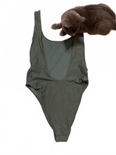 Aerie Super Scoop One Piece Swimsuit Olive Green High Cut Cheeky Size M