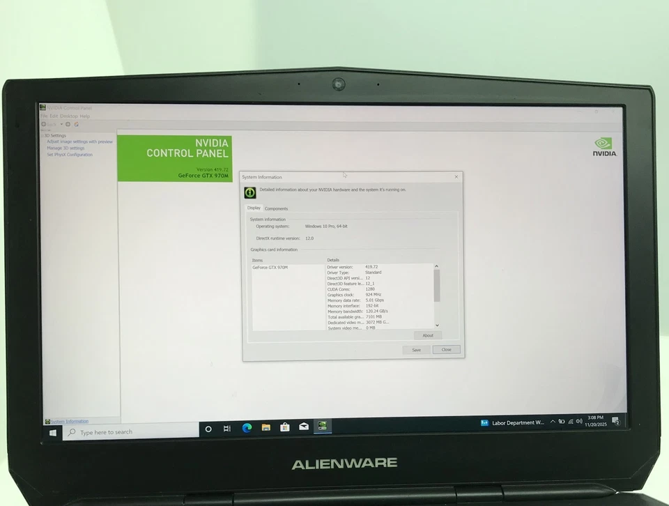 DELL ALIENWARE 17 R3 i7-6700HQ@2.60GHz 8GB RAM 500GB SSD W10P *LEER Foto 4 de 4