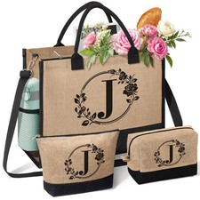 Personalized Gifts for Women, Initial Jute Tote Bag Beach Bag Makeup Bag, Mon...