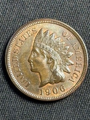 1906 Indian Head Cent  Full Liberty 4 Diamonds CH AU+ Nice Luster brown some red