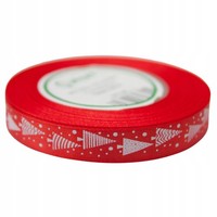 Rotes Satinband Mit Tannendruck 12Mm - Weihnachtsband Geschenkband Bastelband