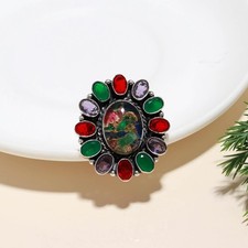 Statement Multi Color Gemstones Handmade 925 Sterling Silver Jewelry Ring