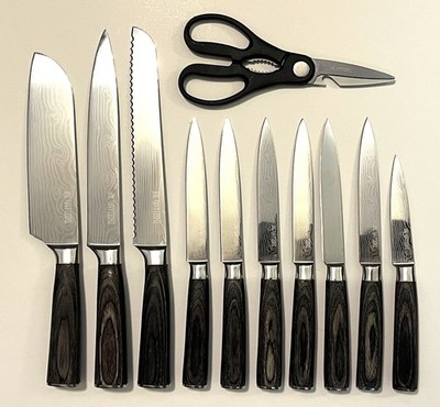 Yatoshi 9 Knives Professional Knife Set + Scissors - Brown Handles - Sharp!