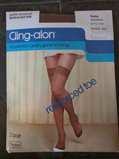NIP Vtg Sears Cling-alon RT Nylon Garter Stockings 2 PR Petite 8-10 1/2 Sand