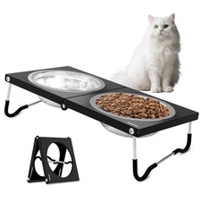 10 Degree Tilted Elevated Cat Bowl Stainless Steel Raised Stand Black 1 Pack
