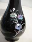 Vintage Black Lacquer Over Brass Vase Floral Mother of Pearl Inlay — photo 7