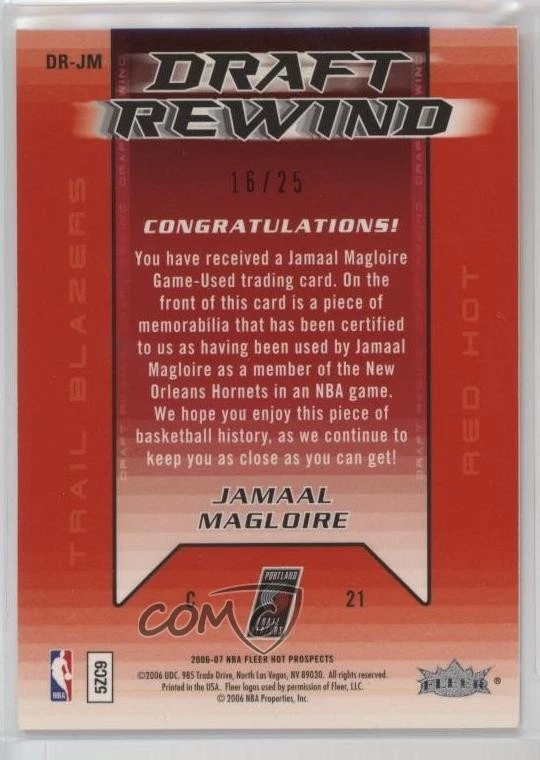 2006-07 Fleer Hot Prospects Draft Rewind Red Jersey /25 Jamaal Magloire #DR-JM - Image 2 of 2