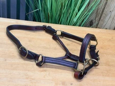 TOP QUALITY Leather Triple Stitched HALTER  w Brass Hardware ~ Large Pony / Cob