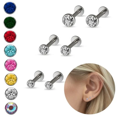 3er Set Ohrstecker Edelstahl Ohrringe zum Schrauben Fakeplug mit Strass Unisex - Bild 1 von 4
