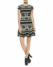 Alice + Olivia White Short Dress Sz M Black Ivory