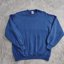 Vtg 90s JERZEES Super Sweats XL Blue Crewneck Minimal Grunge Faded Made In USA