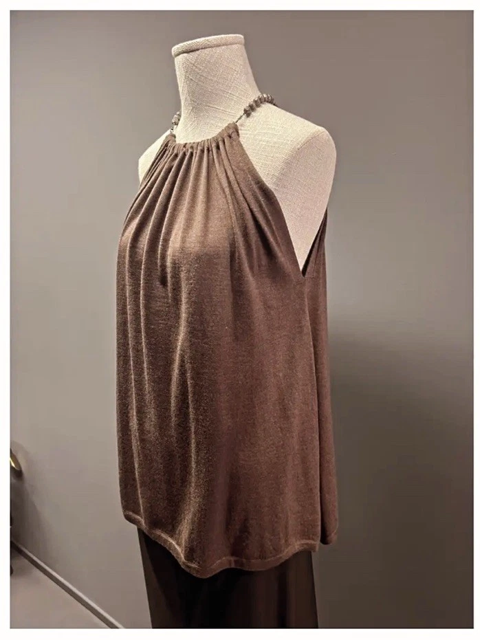 Top Halter Brunello Cucinelli Marrón Cachemira y Seda -Talla M Nuevo con Etiquetas Foto 4 de 4