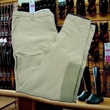 Devon Aire Cool Cotton #425R Equestrian Riding Breeches Knee Patch Beige Men 38R