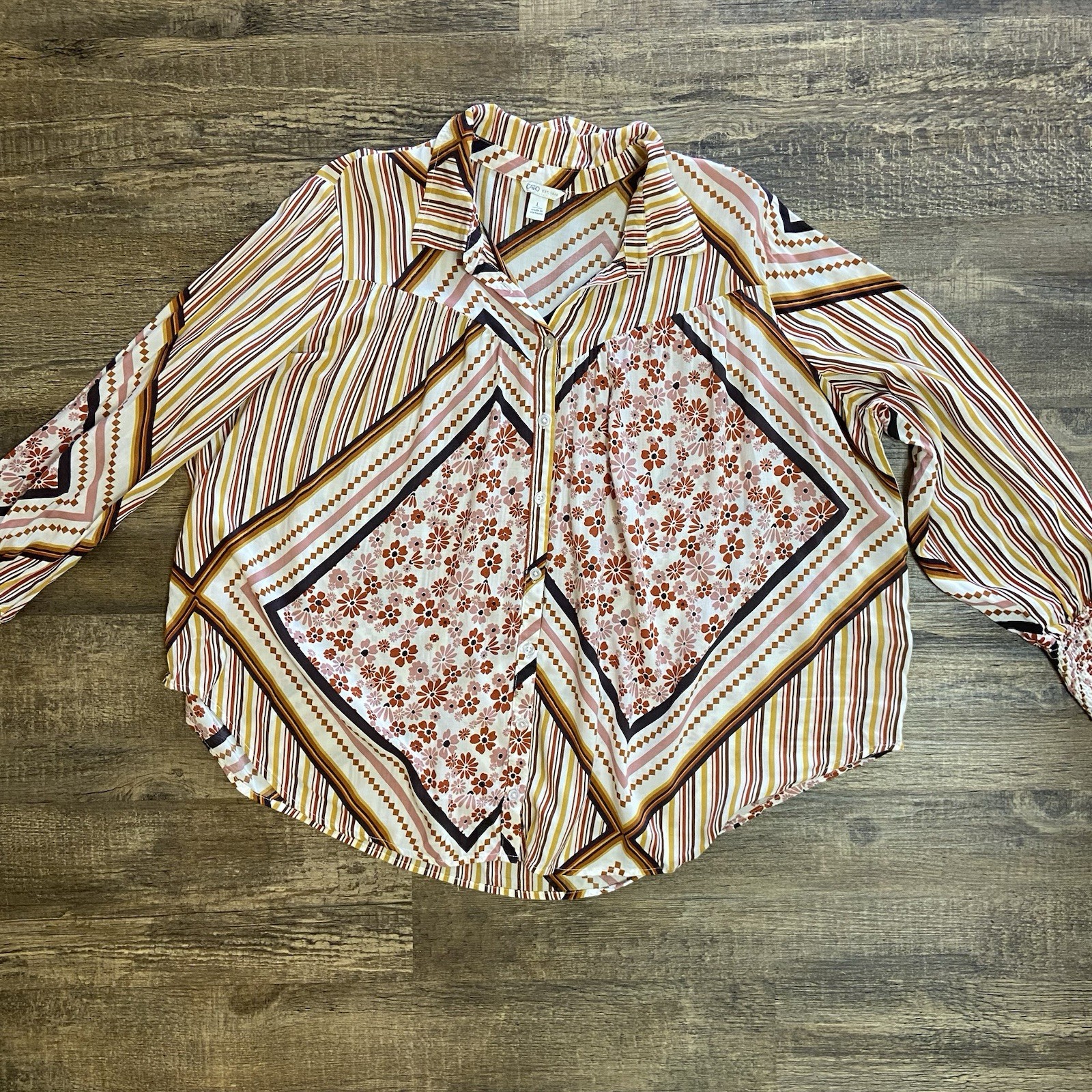 Cato Boho Size Large Patchwork Balloon Sleeves Sm… - image 1