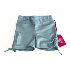Justice Blue Cinch Shorts Girls XS 5-6 Dance Gymnastics Active Foil Logo NEW