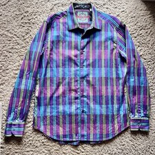 Robert Graham Large Shirt Purple Blue Geometric Flip Cuff Long Sleeve Button Up