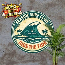 Tropical Beach Scene Round Metal Sign Vintage Summer Coastal Decor 8x8