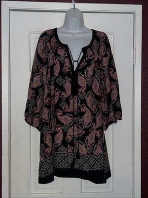 Daniel Rainn Blouse Top Women's 3X Pink Black Paisley Long Sleeve Pullover